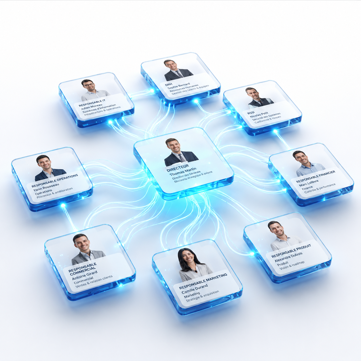 Organigramme vivant ROK Lifecycle reliant collaborateurs, équipements et accès